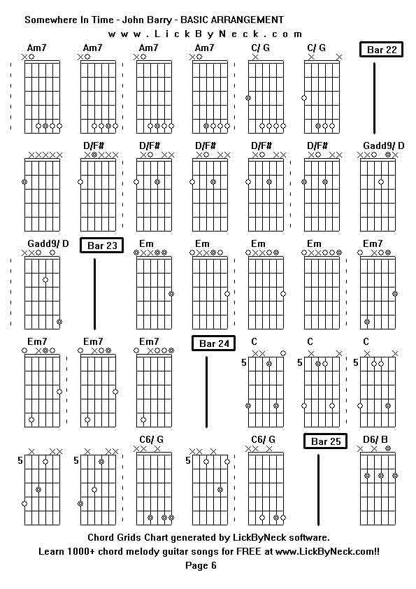 Chord Grids Chart of chord melody fingerstyle guitar song-Somewhere In Time - John Barry - BASIC ARRANGEMENT,generated by LickByNeck software.